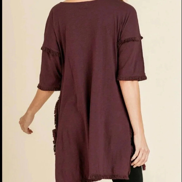 Umgee lagenlook dress tunic split sides fringe on sleeves & hem deep purple sz S - Picture 7 of 9